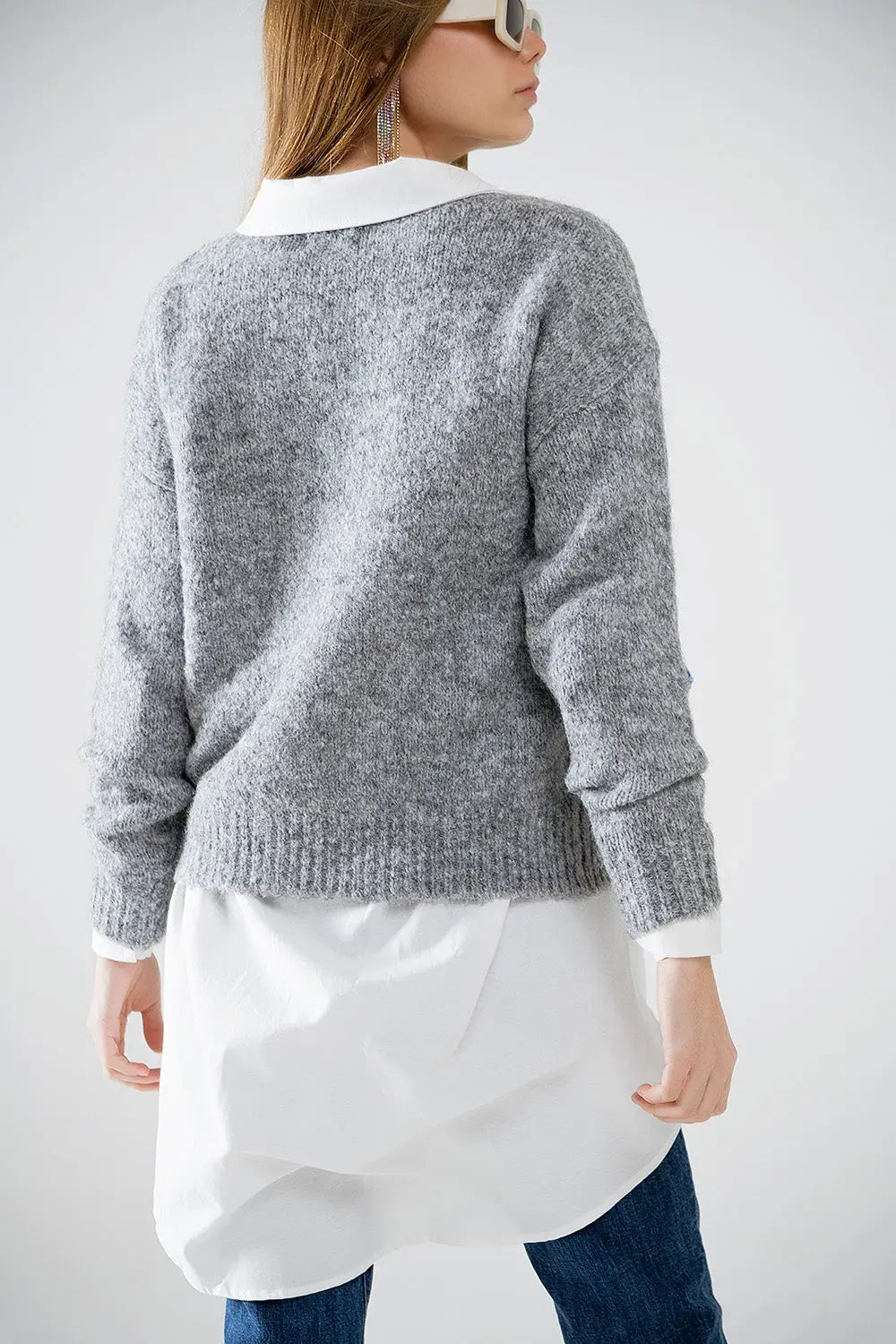 grey sweater With Embroidered Stars - GRAY / ONE - Sweaters