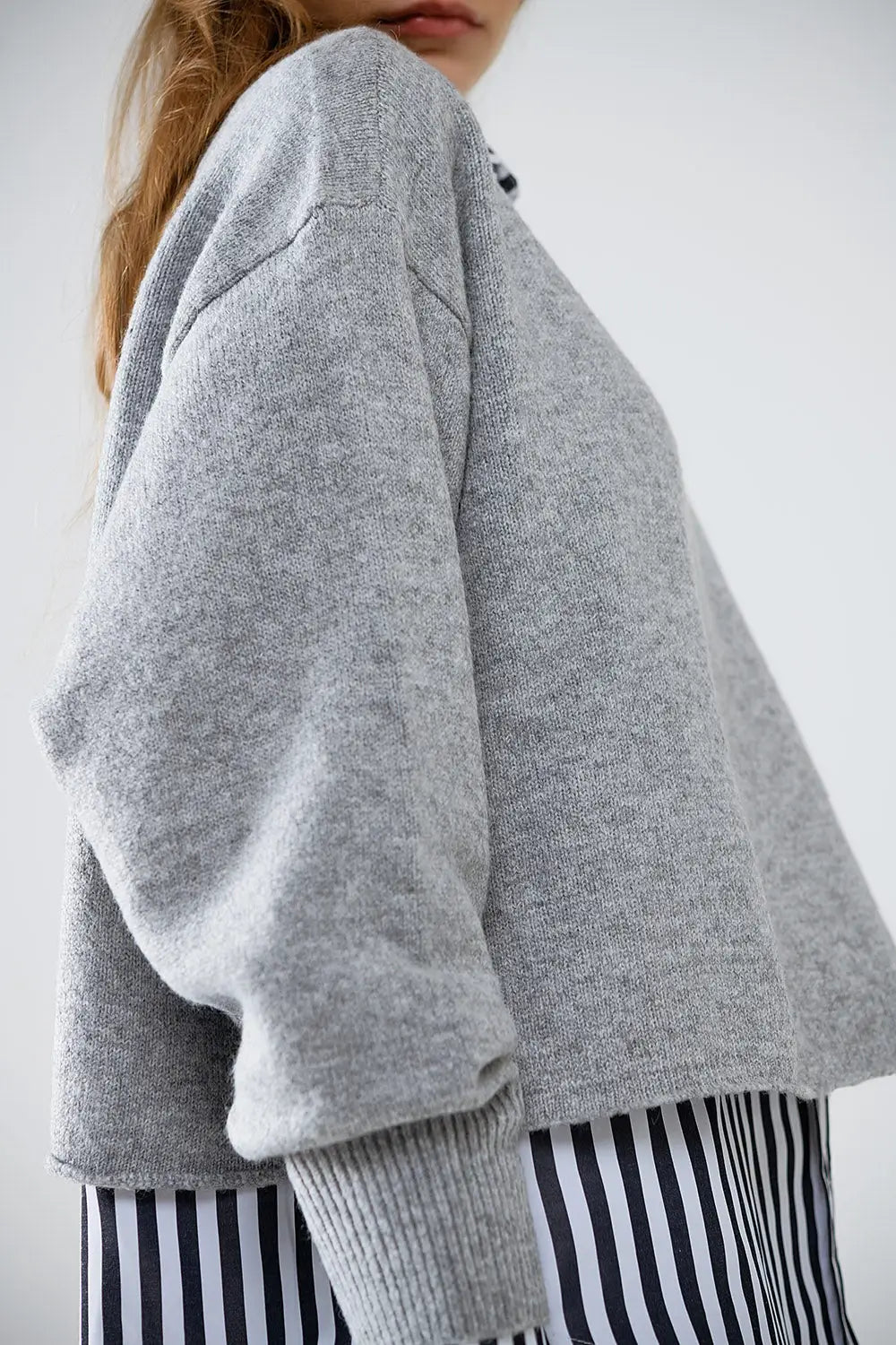 Soft knit grey jumper with balloon sleeves - GRAY / ONE - Sweaters