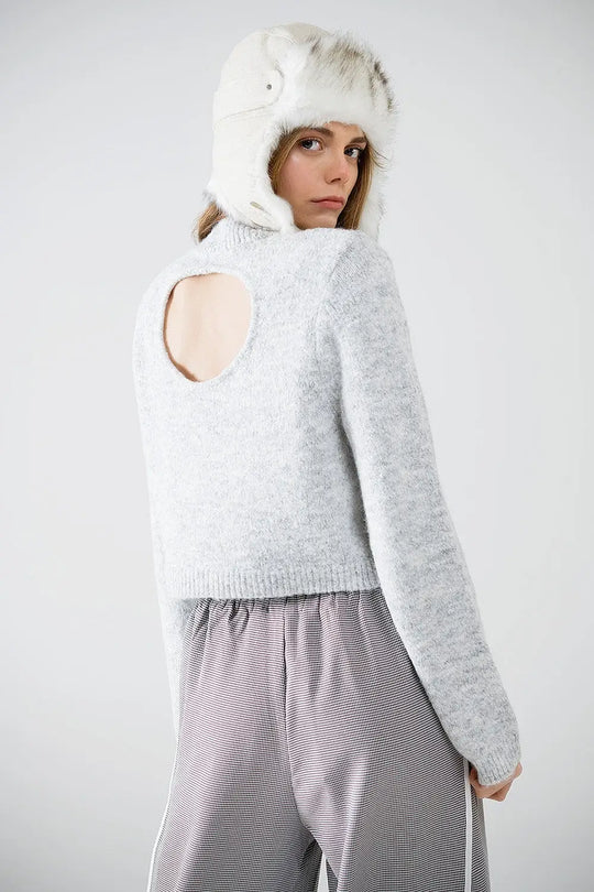 Grey jersey with long sleeves and open back detail - Sweaters