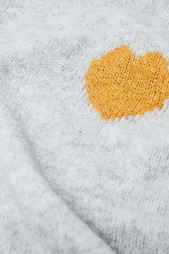 Grey sweater with boat neck and heart print - GRAY / ONE - Sweaters