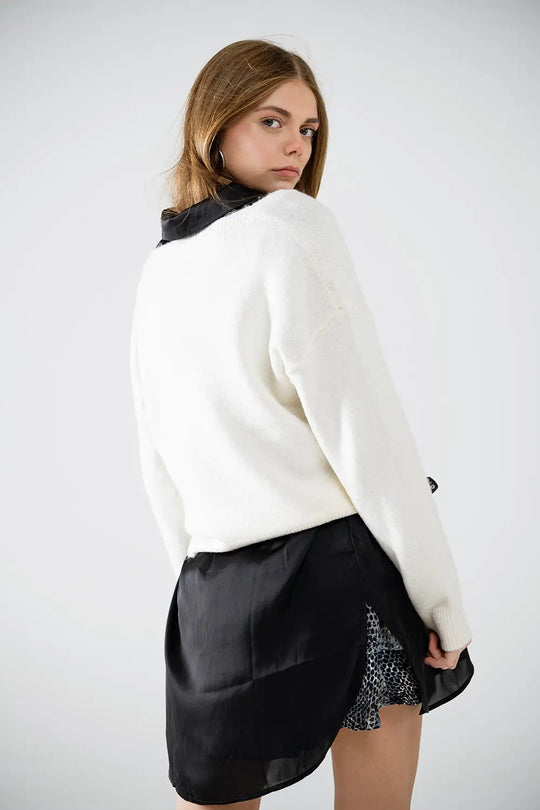V-neck sweater embellished with metallic stars - Sweaters