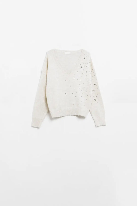 V-neck sweater embellished with metallic stars - Sweaters