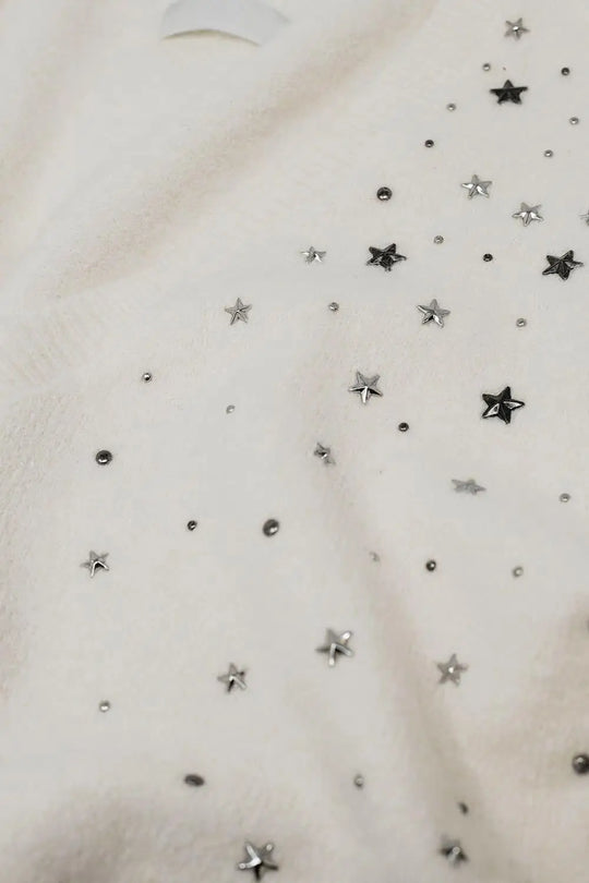 V-neck sweater embellished with metallic stars - Sweaters