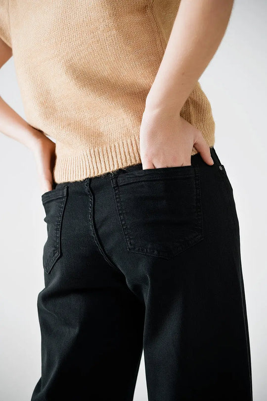 Wide leg black pants with leopard print at the bottom - Colored Jeans