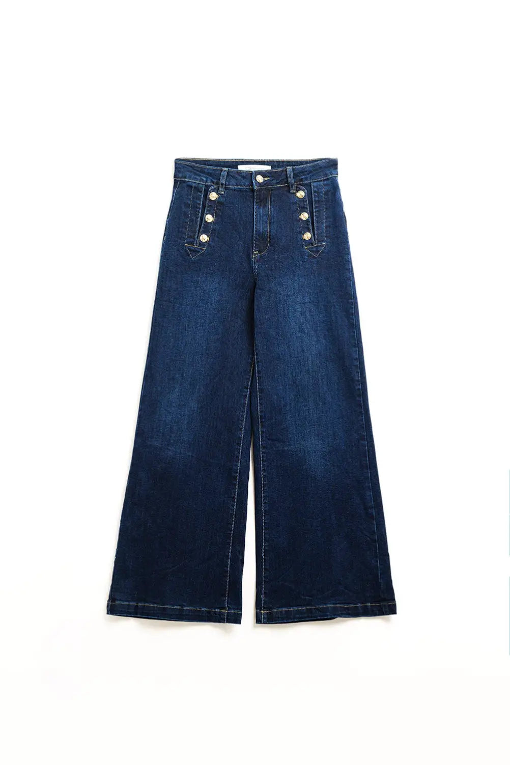 Marine-style Wide Leg Jeans With Gold Buttons