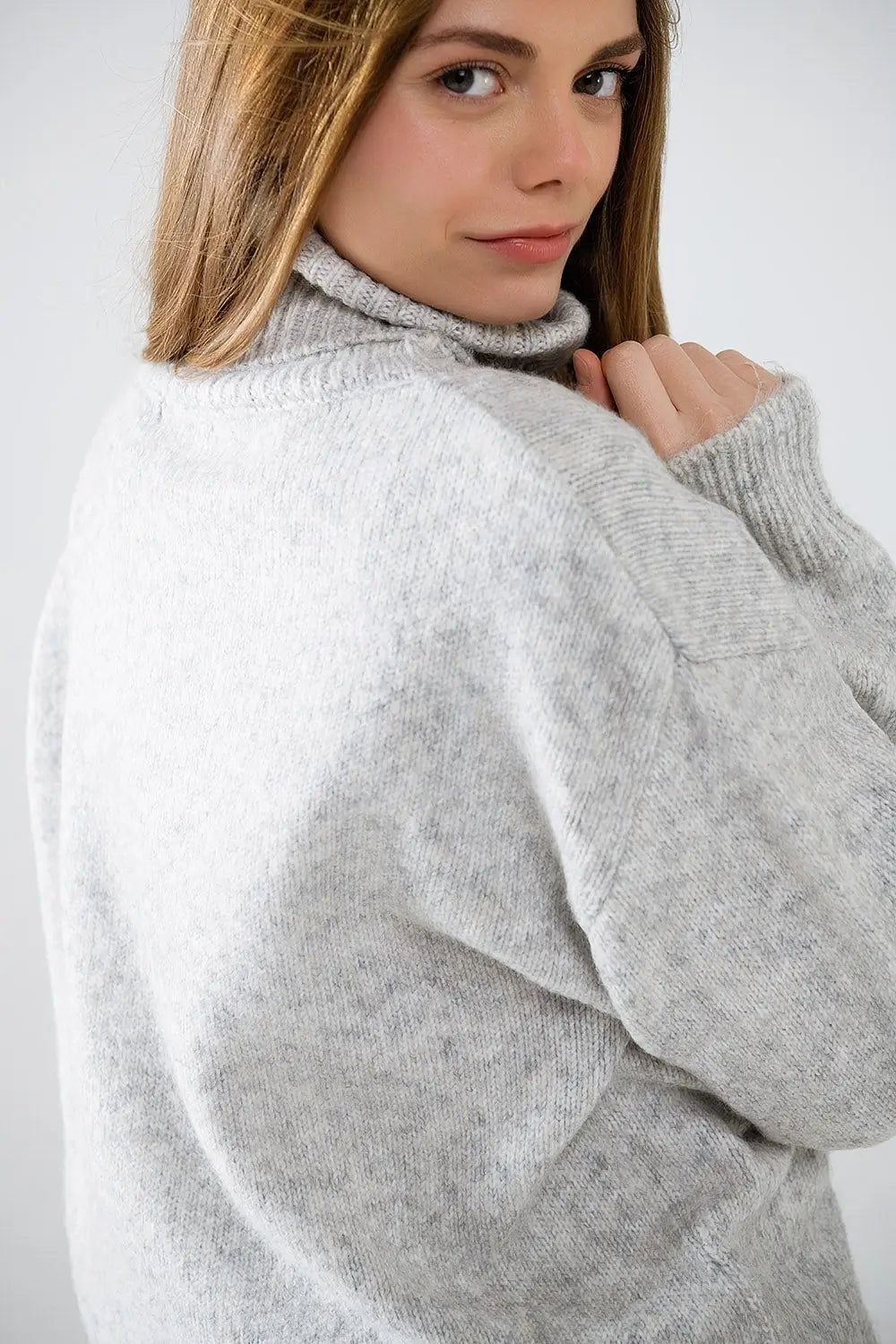 grey turtleneck jumper with dropped sleeves - Sweaters