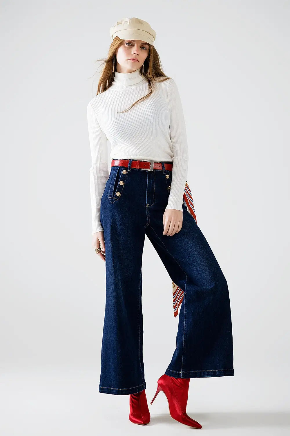 Cream basic ribbed sweater with high neck - Sweaters