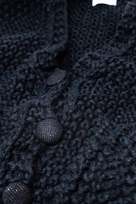 Oversized black chunky knit jacket with pockets - BLACK / ONE - Cardigans