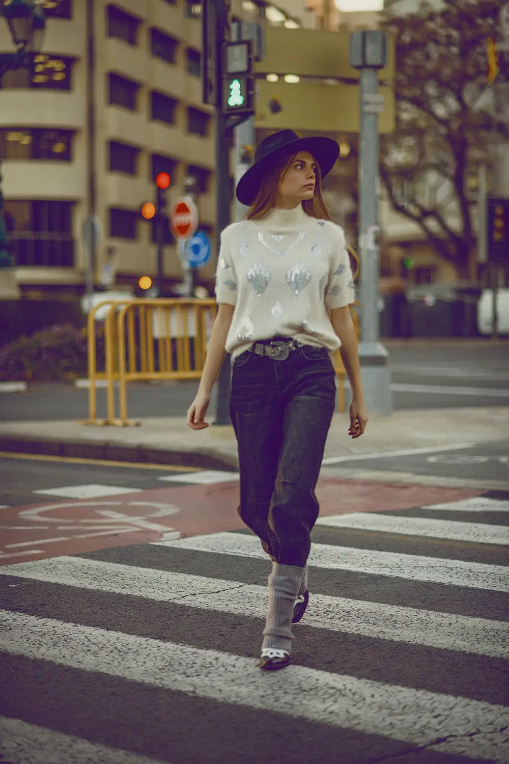 Cream short sleeve sweater with sequin embellishment - Sweaters