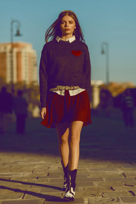 carbon grey sweater with red heart detail - Sweaters