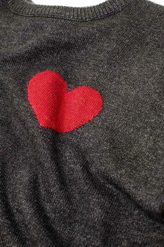 carbon grey sweater with red heart detail - Sweaters