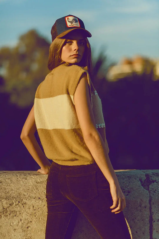 Sleeveless beige sweater with sequin detail - CAMEL / ONE - Sweaters