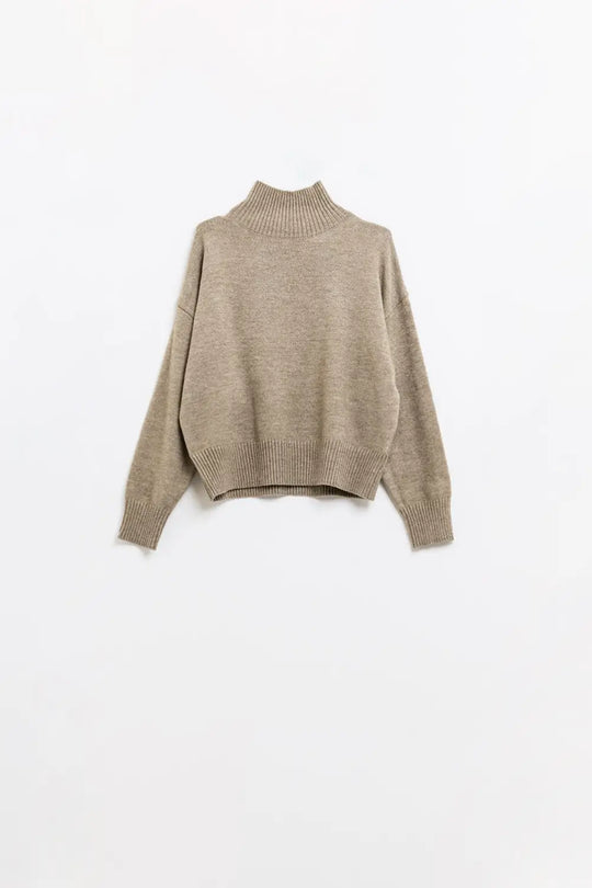chunky knit sweater in beige with turtleneck - Sweaters