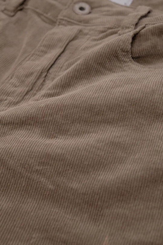 Dark Beige Corduroy flare pants with leopard print at the bottom - Pants