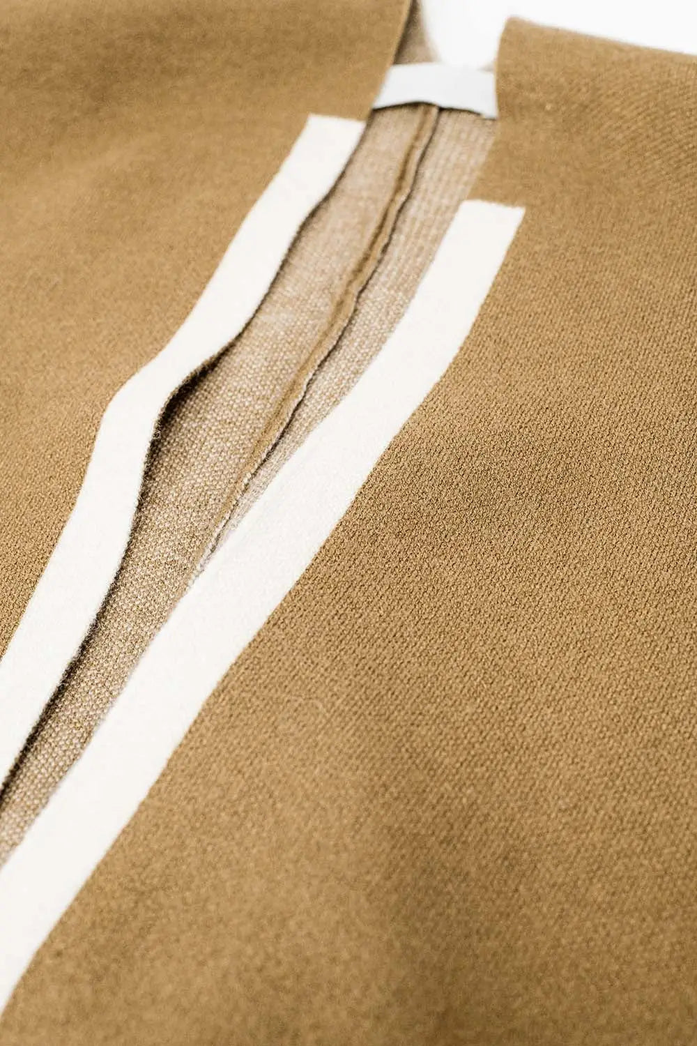 Knitted poncho in camel with ecru trim - BROWN / ONE - Cardigans