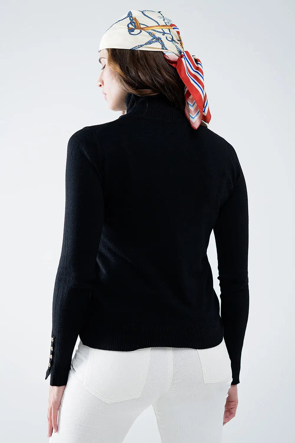 Black turtleneck sweater with gold buttons on the cuff - BLACK / ONE - Sweaters