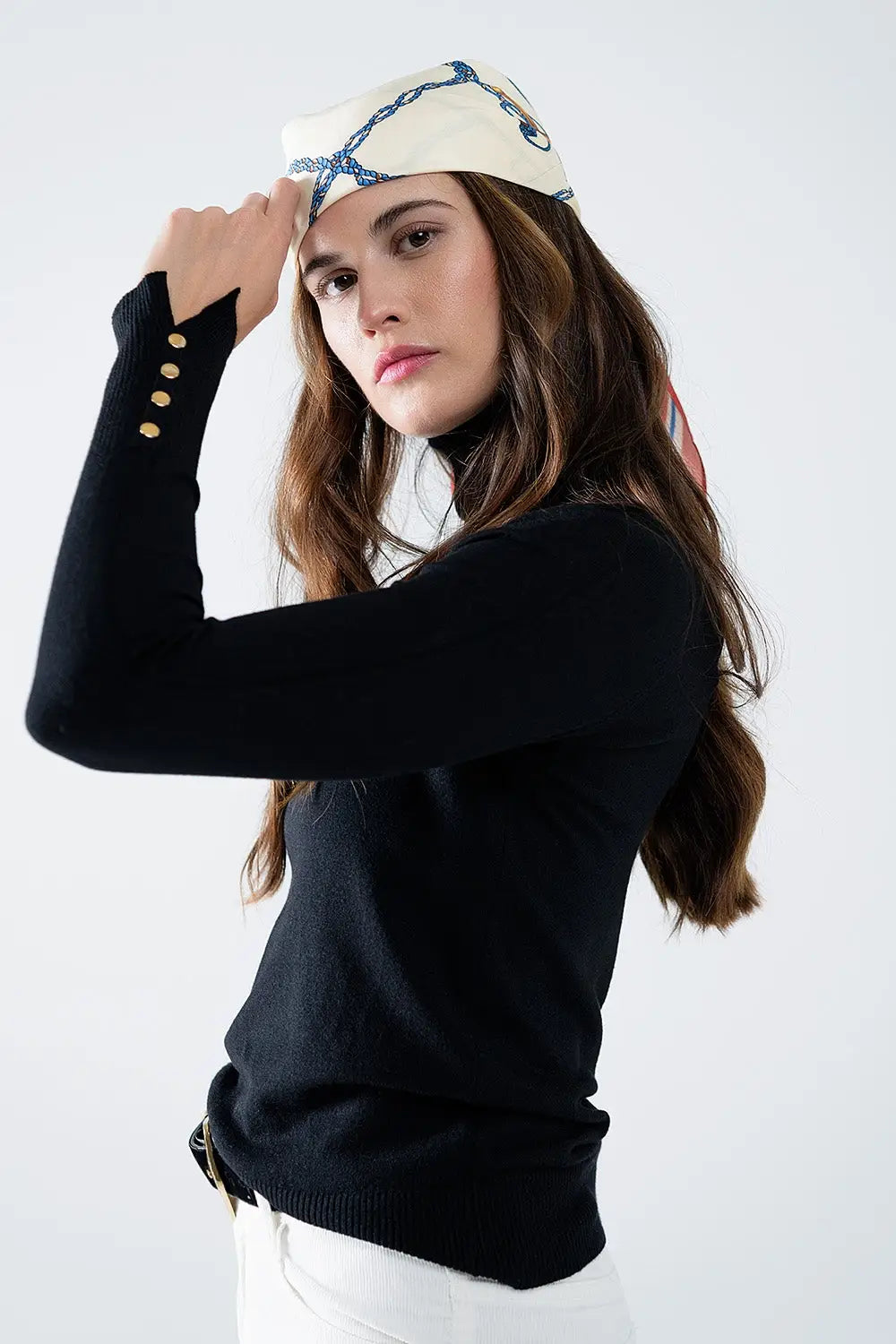 Black turtleneck sweater with gold buttons on the cuff - BLACK / ONE - Sweaters