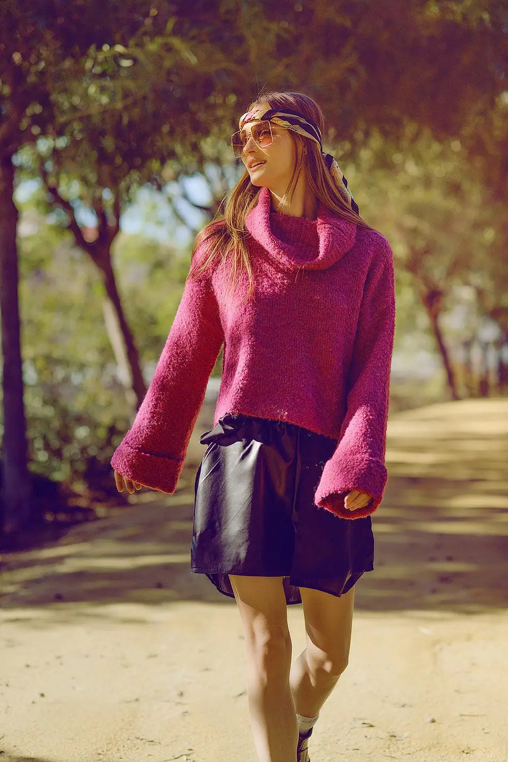 soft knitted high neck sweater in fucshia color - FUCHSIA / ONE - Sweaters