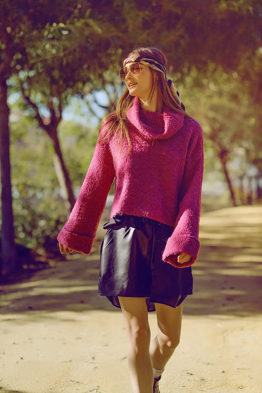 soft knitted high neck sweater in fucshia color - FUCHSIA / ONE - Sweaters