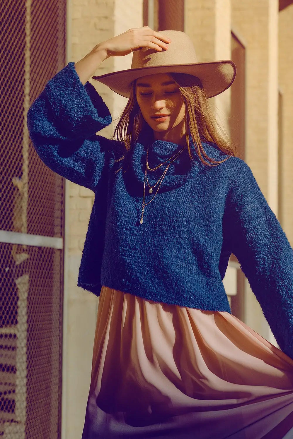 soft knitted high neck sweater in blue color - BLUE / ONE - Sweaters