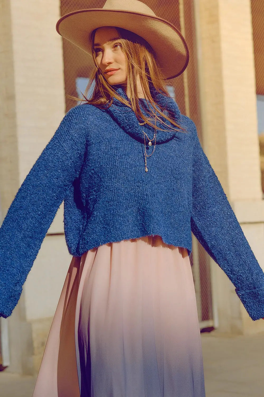 soft knitted high neck sweater in blue color - BLUE / ONE - Sweaters