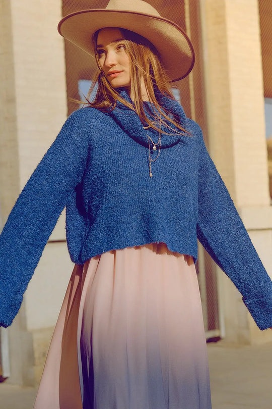 soft knitted high neck sweater in blue color - BLUE / ONE - Sweaters