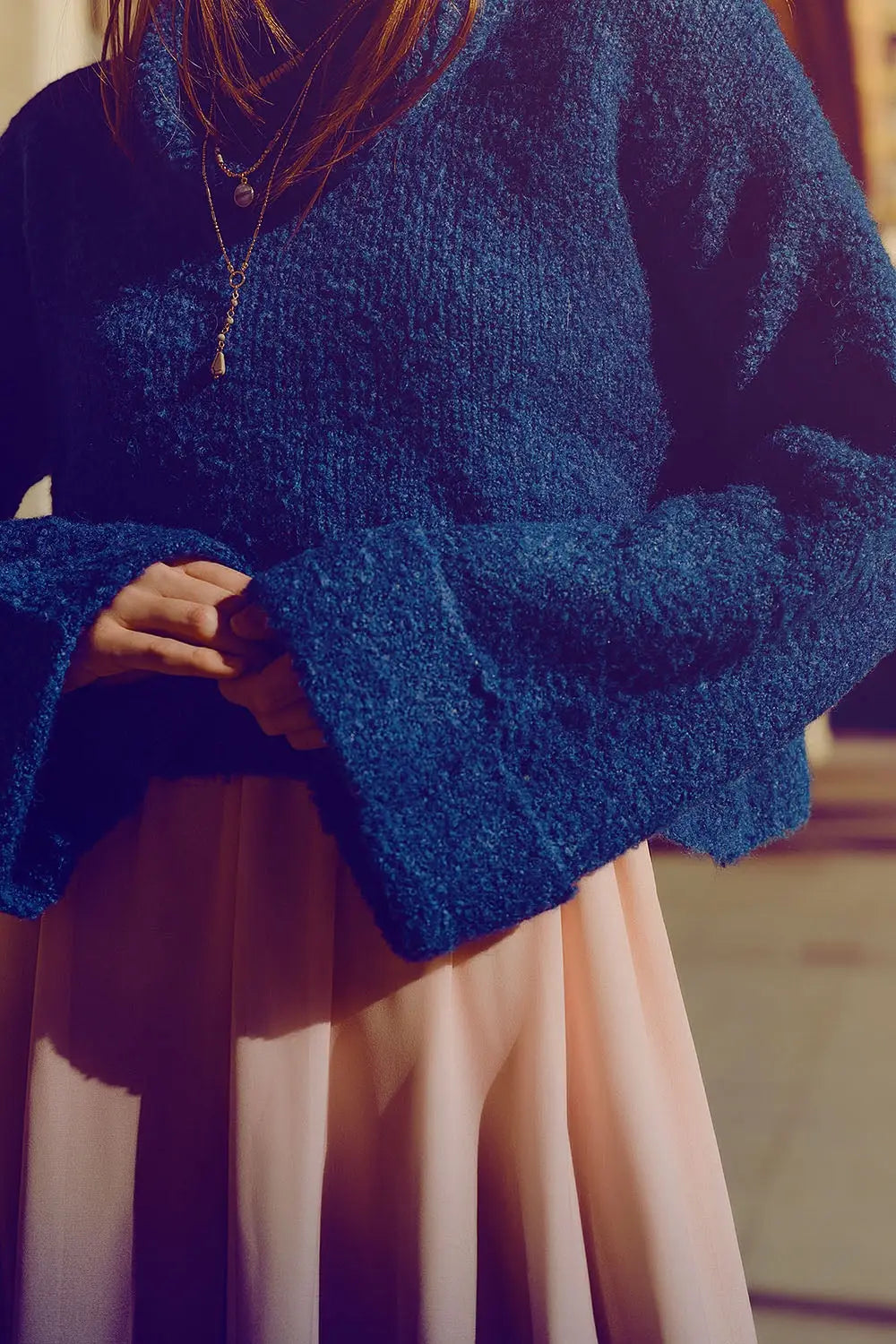 soft knitted high neck sweater in blue color - BLUE / ONE - Sweaters