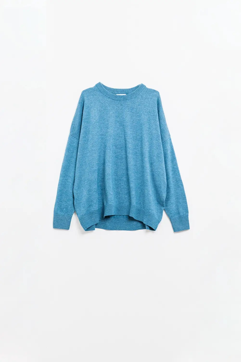Loose fine-knit sweater in blue with a round neck - BLUE / ONE - Sweaters