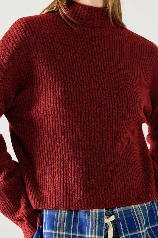 relaxed wine ribbed high neck sweater - Sweaters