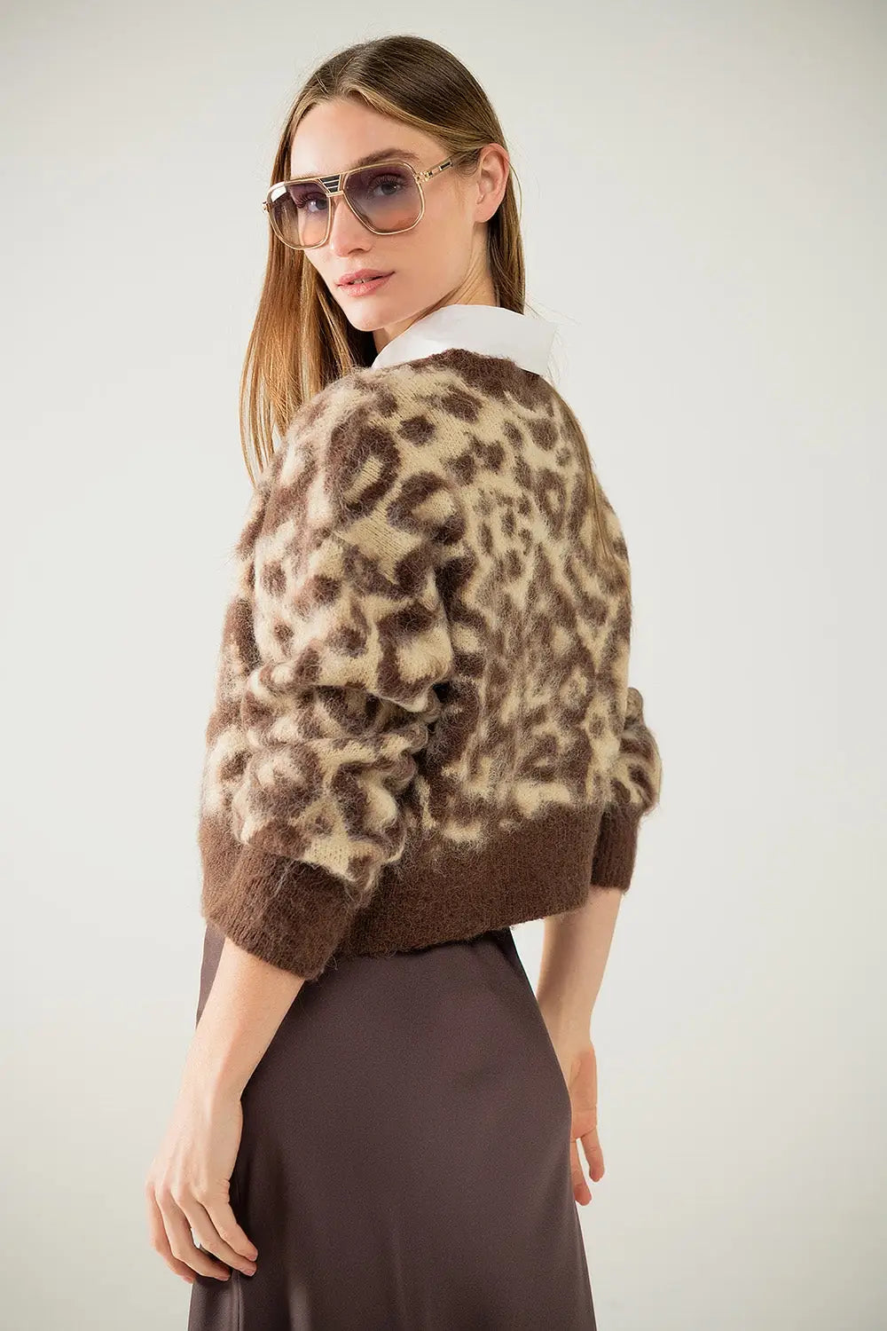 leopard print cardigan with wool in beige - BEIGE / ONE - Cardigans