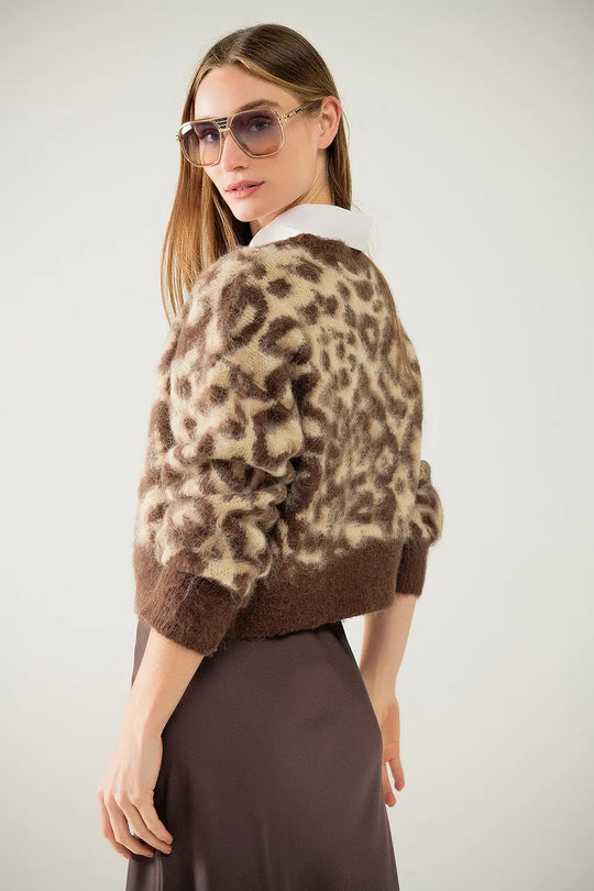 leopard print cardigan with wool in beige - BEIGE / ONE - Cardigans