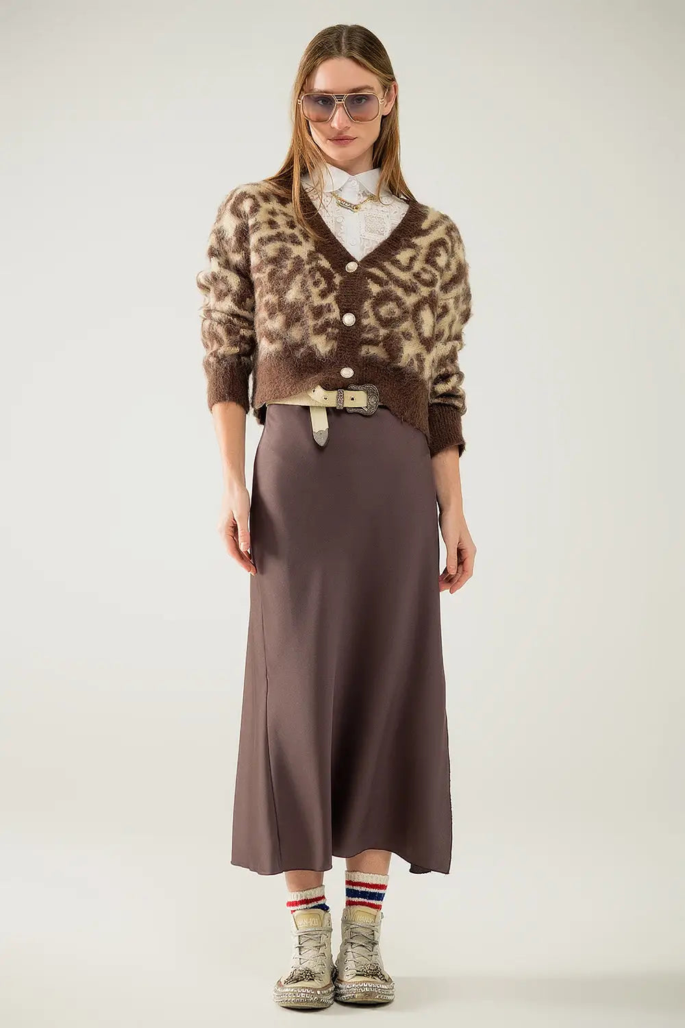 leopard print cardigan with wool in beige - BEIGE / ONE - Cardigans