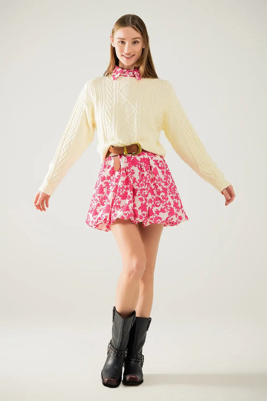 Cream soft knit sweater with cable pattern - Sweaters