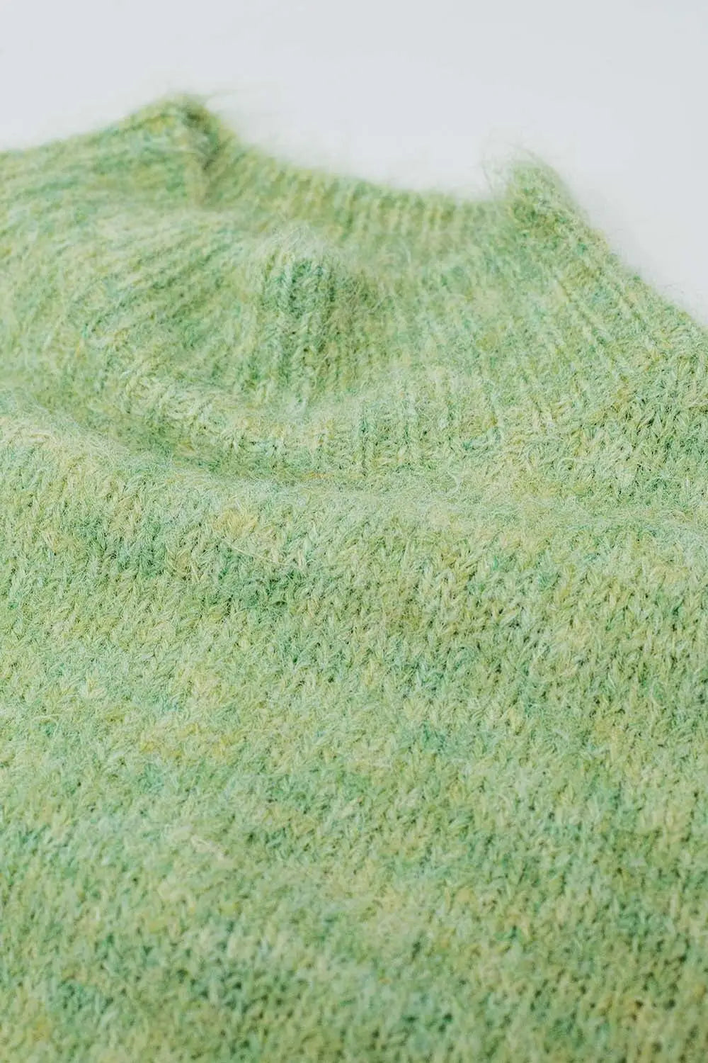 Fluffy light green sweater with high neck and balloon sleeves - Sweaters
