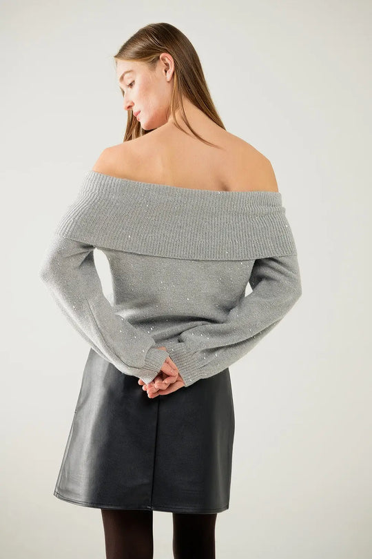 Grey boat neck sweater with sequins - GRAY / ONE - Sweaters