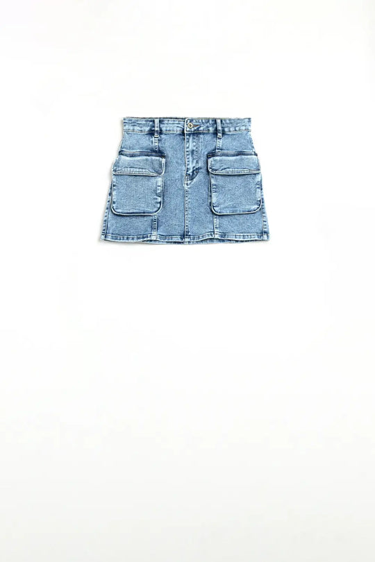 mid wash mini skirt with cargo pockets - Skirts