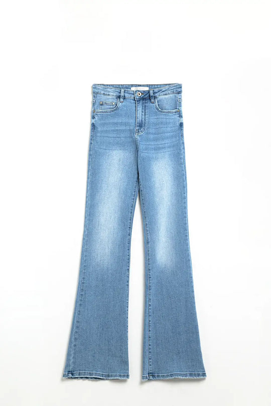 70s high flare jeans in light wash stretch