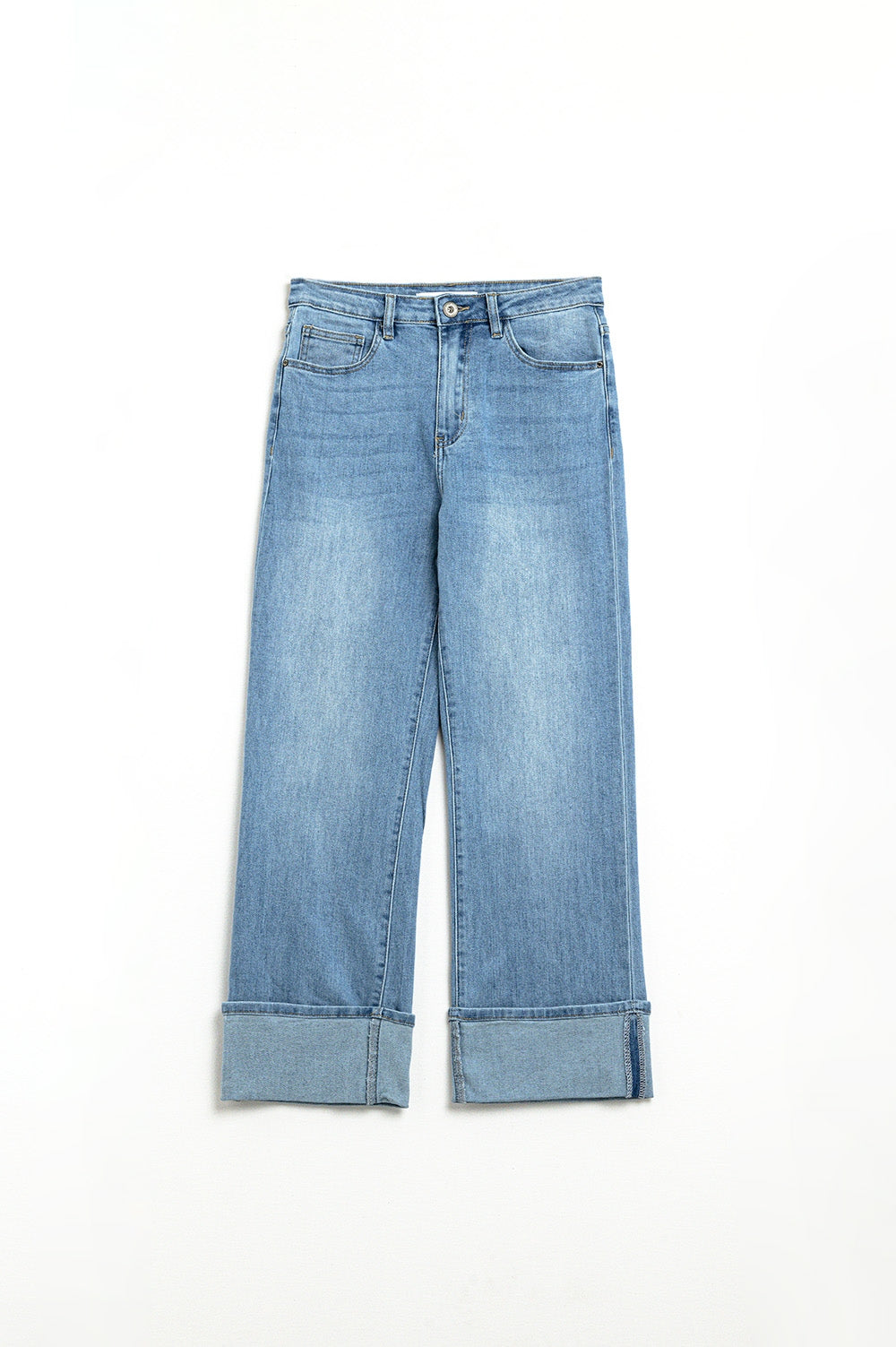 Roll hem jeans in mid blue