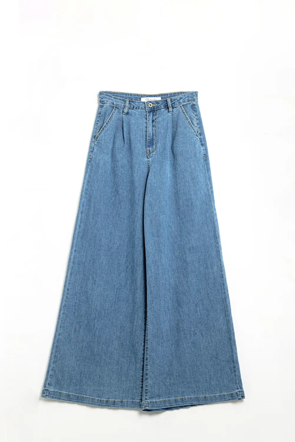 light wash extra wide leg jeans with pleats