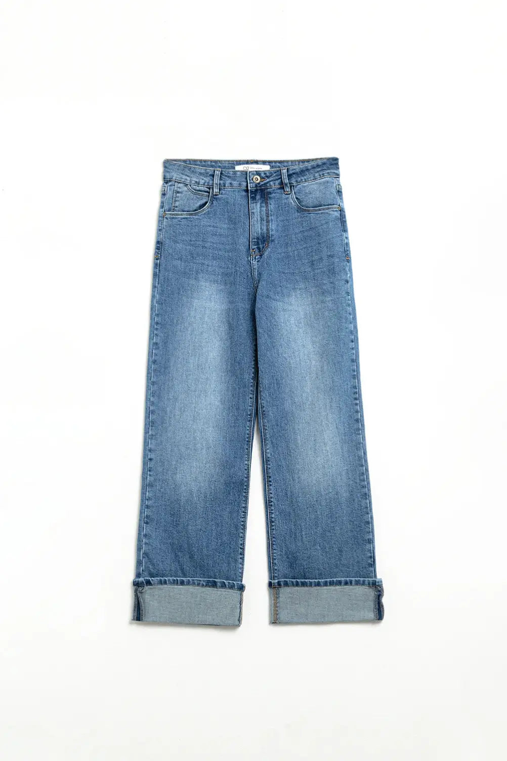 straight fit cuffed jeans with mid wash