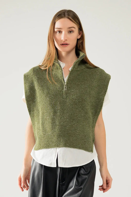 Green sleeveless turtleneck sweater with zipper closure - Sweaters