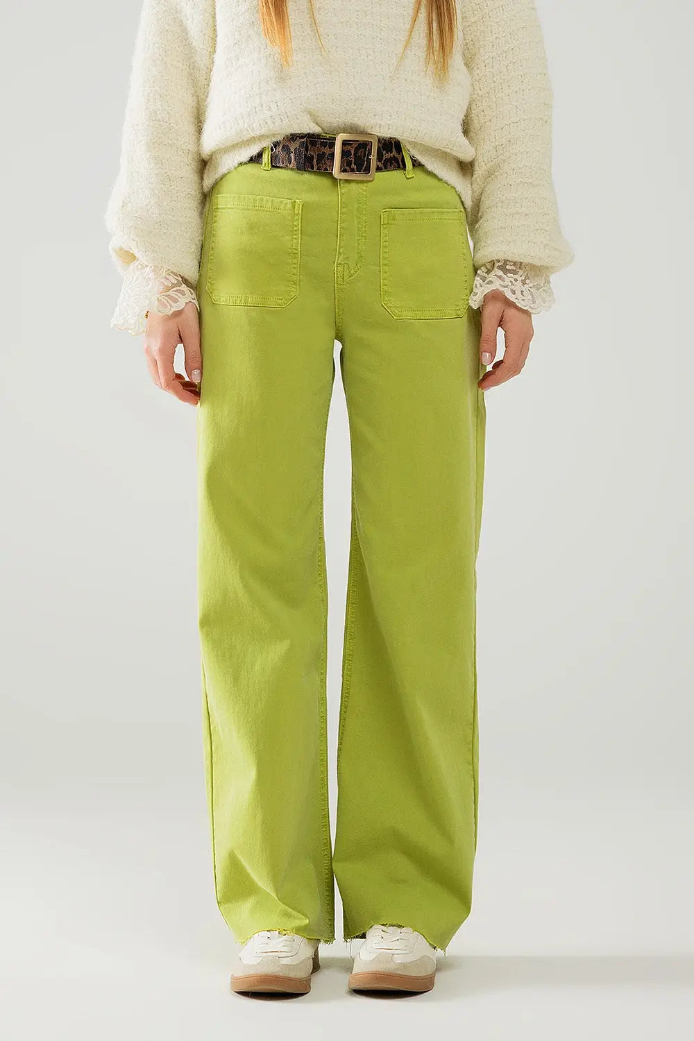 Lime Green Straight Leg Jeans With Front Pockets - Colored Jeans