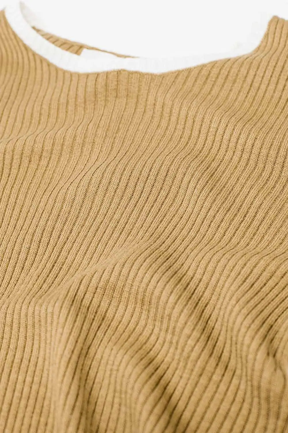Casual camel Rib Swearer With white Trim detail - Sweaters