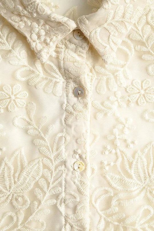 Romantic beige Lace Shirt With Balloon Sleeves - Shirts