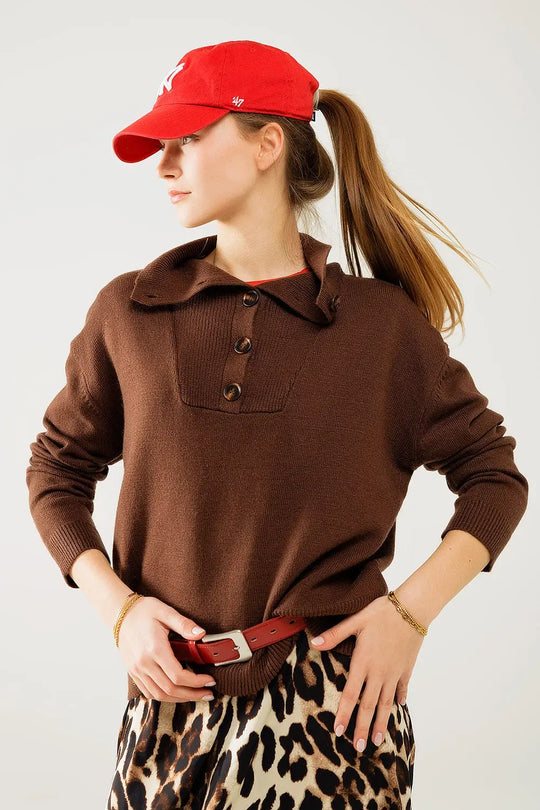 Brown loose sweater with button closure - Sweaters