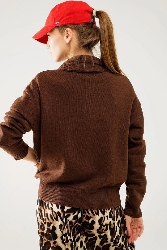 Brown loose sweater with button closure - Sweaters