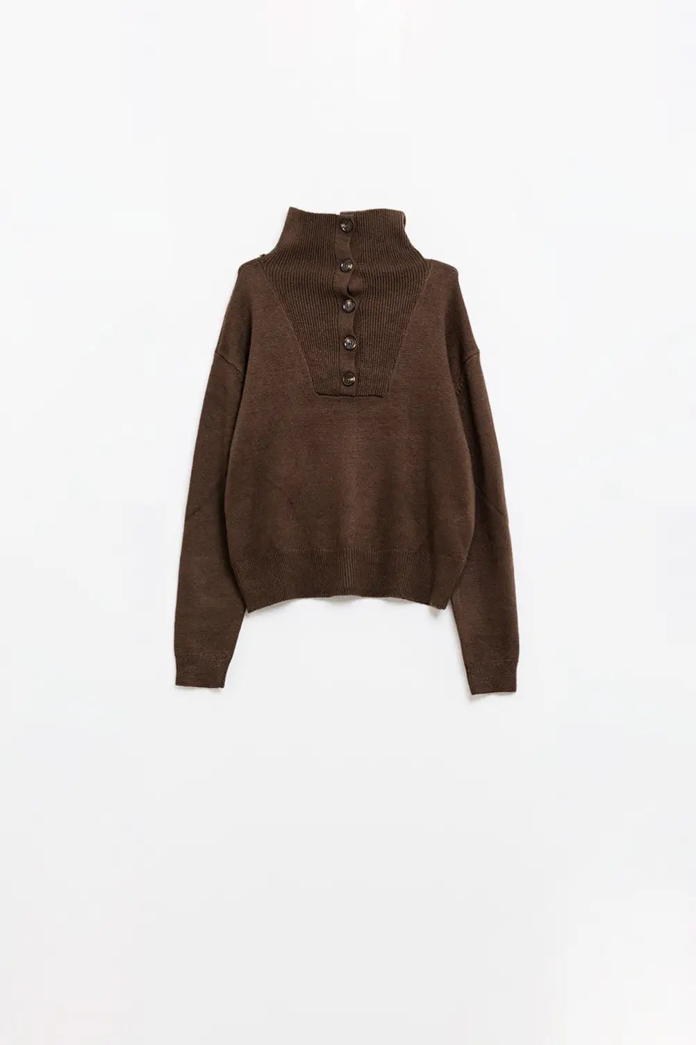 Brown loose sweater with button closure - Sweaters