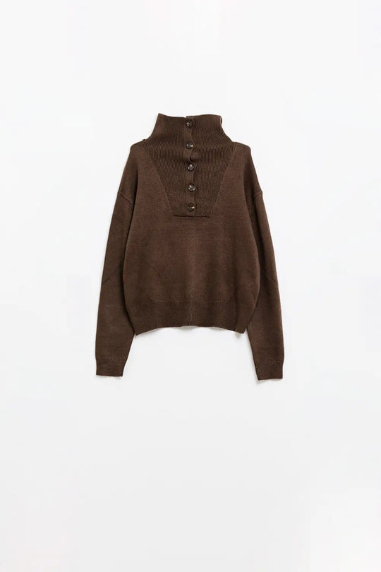 Brown loose sweater with button closure - Sweaters