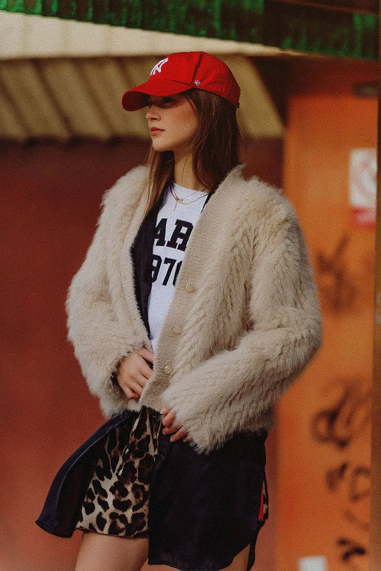 Cropped Jacket in beige in fine fur - Jackets