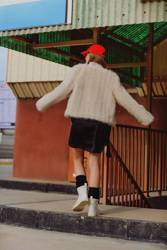 Cropped Jacket in beige in fine fur - Jackets